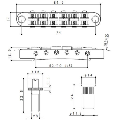 Gotoh GE103B-T Tunematic Guitar Bridge Dimensions