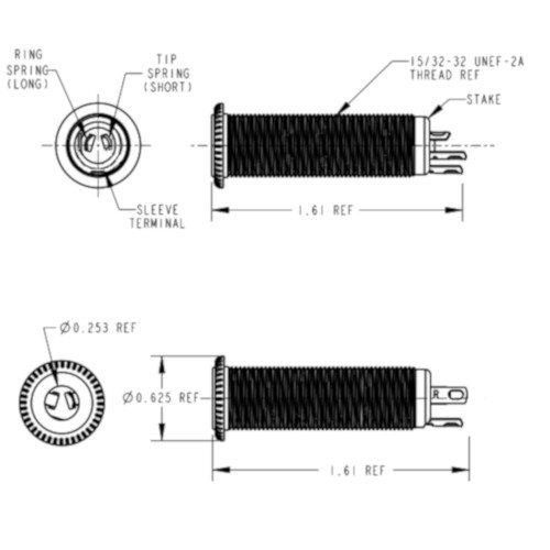 Black Switchcraft 1/4" Stereo Long Reach Jack Specs