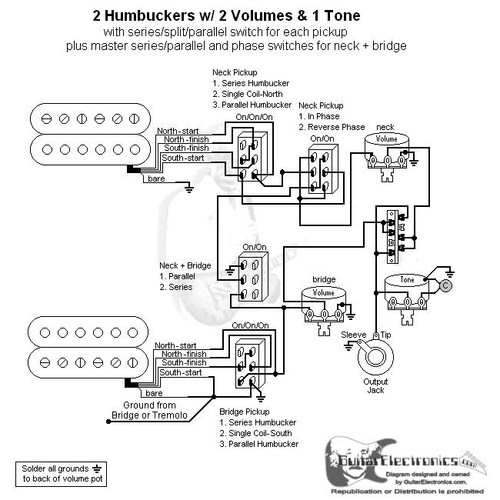 2 HBs/3-Way Lever/1 Vol/2 Tones/Series-Split-Parallel, Phase & Master Series-Parallel 2