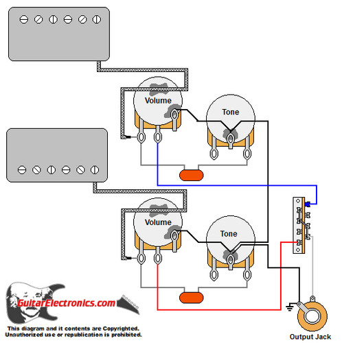 Guitar Wiring Diagram w/ 2 Humbuckers/3-Way Lever Switch/2 Volumes/2 Tones