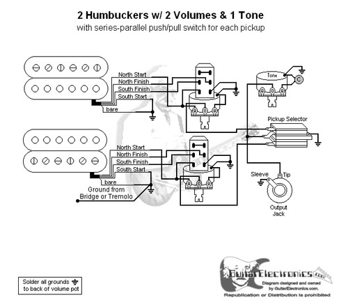 2 Humbuckers/3-Way Toggle Switch/2 Volumes/1 Tone/Series Parallel