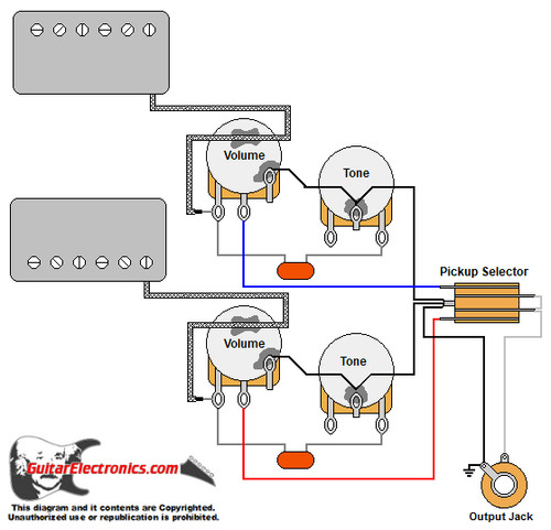 Gibson Style Guitar Wiring Diagram w/ 2 Humbuckers/3-Way Toggle Switch/2 Volumes/2 Tones