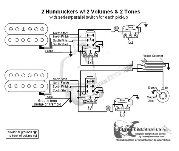 2 Humbuckers/3-Way Toggle Switch/2Volumes/2 Tones/Series Parallel