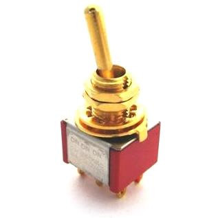 Double Pole ON/ON/ON Bat Handle Mini Switch - Gold