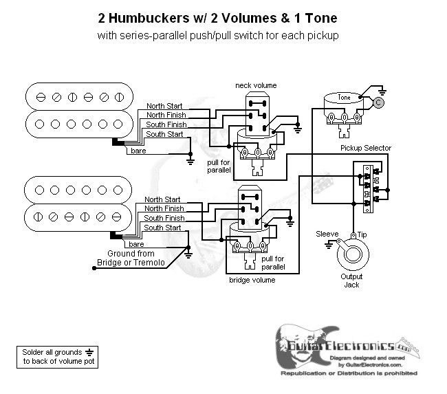 2 Humbuckers/3-Way Lever Switch/2 Volumes/1 Tone/Series Parallel