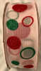 Ribbon - White with Green/Red Glitter Circles Metallic Wired - per metre