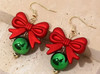 Red Bow Green Bell Earrings