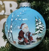 Hand Painted Glass Blue Santa Bauble