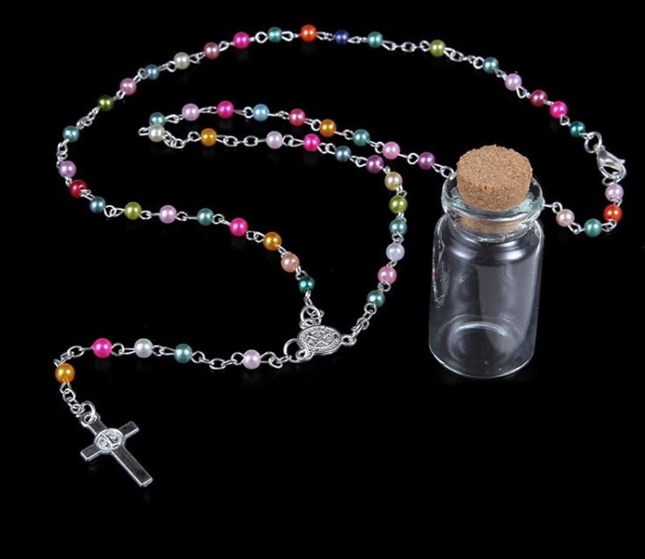 Wishing Bottle - Prayer Beads & Cross Necklace