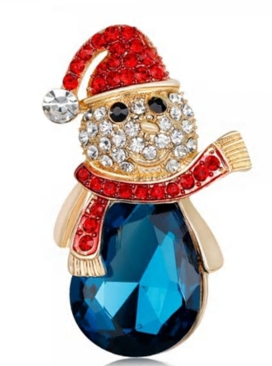 Blue Rhinestone Santa Brooch