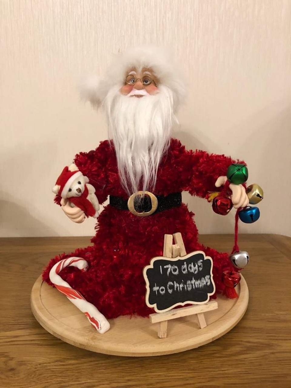 Santa on Lazy Susan w Countdown to Xmas Blackboard