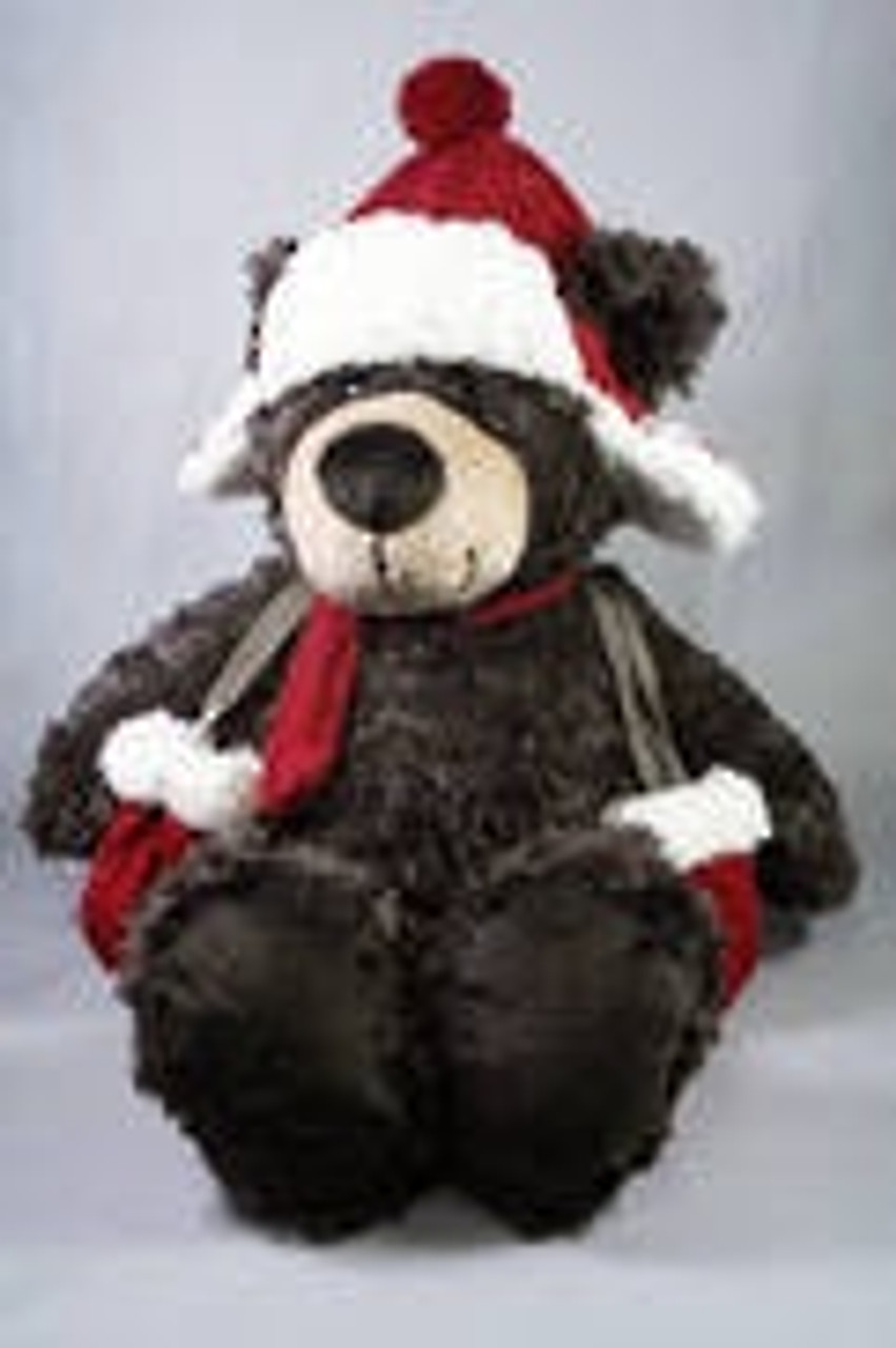 32 cm  Plush Sitting Brown Bear w Hat & Mittens