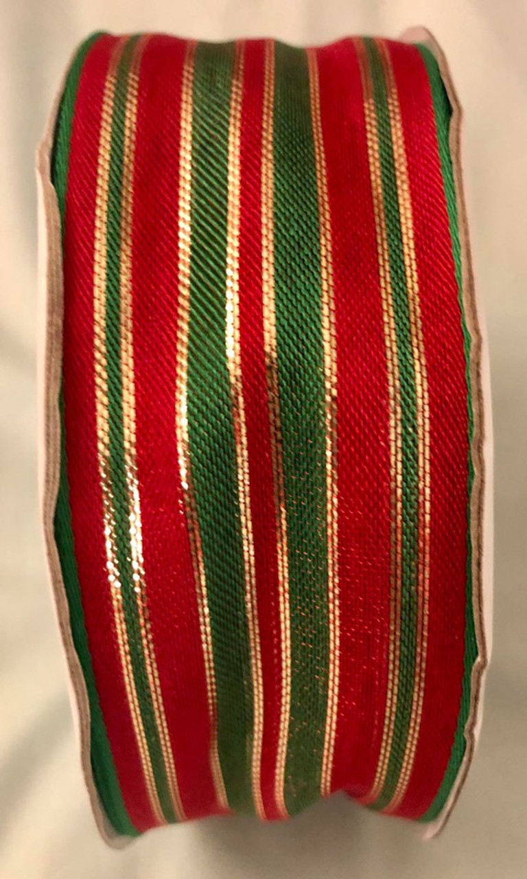 Green/Red/Gold Striped Ribbon - per metre