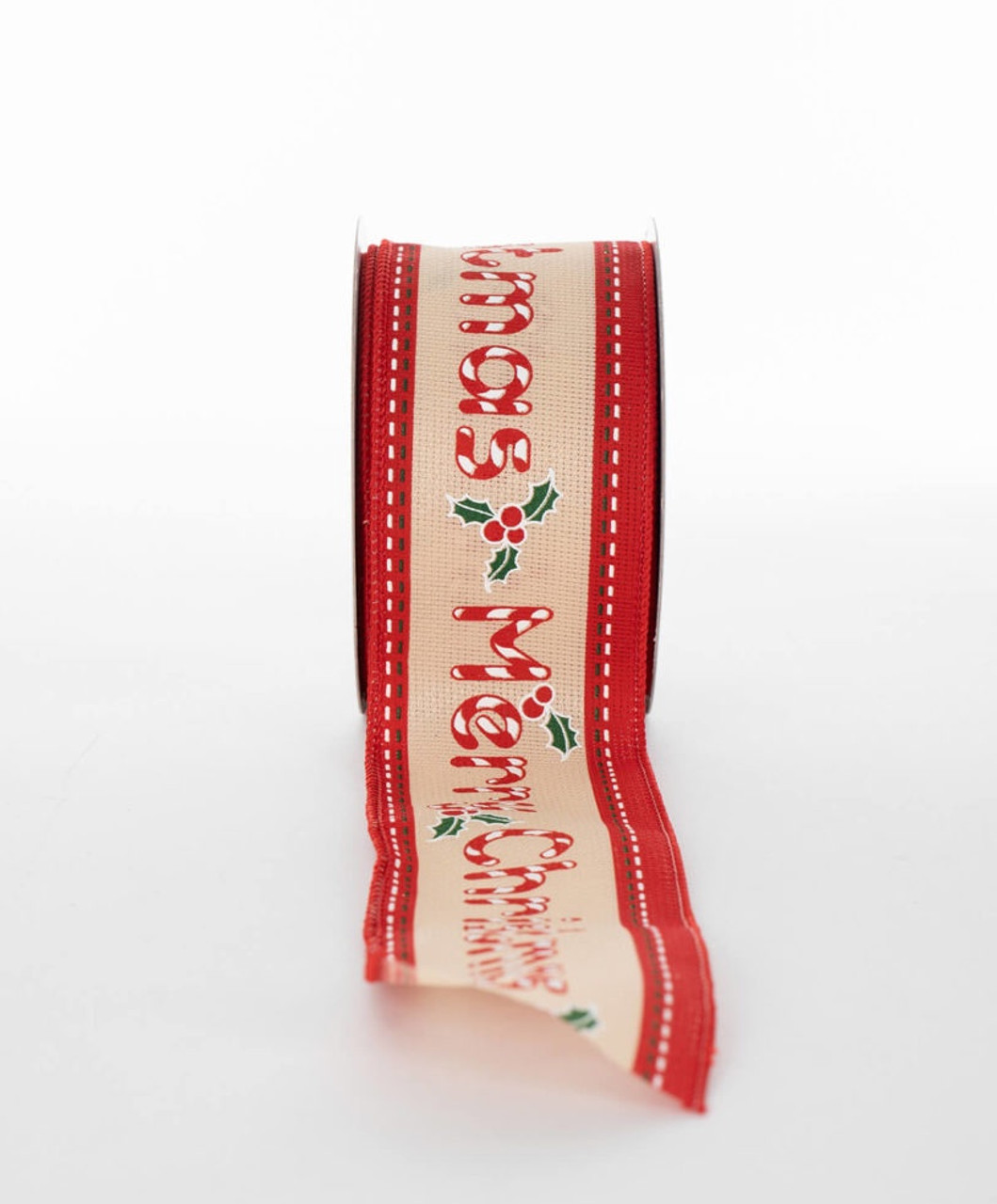 Beige Merry Christmas Ribbon - per metre