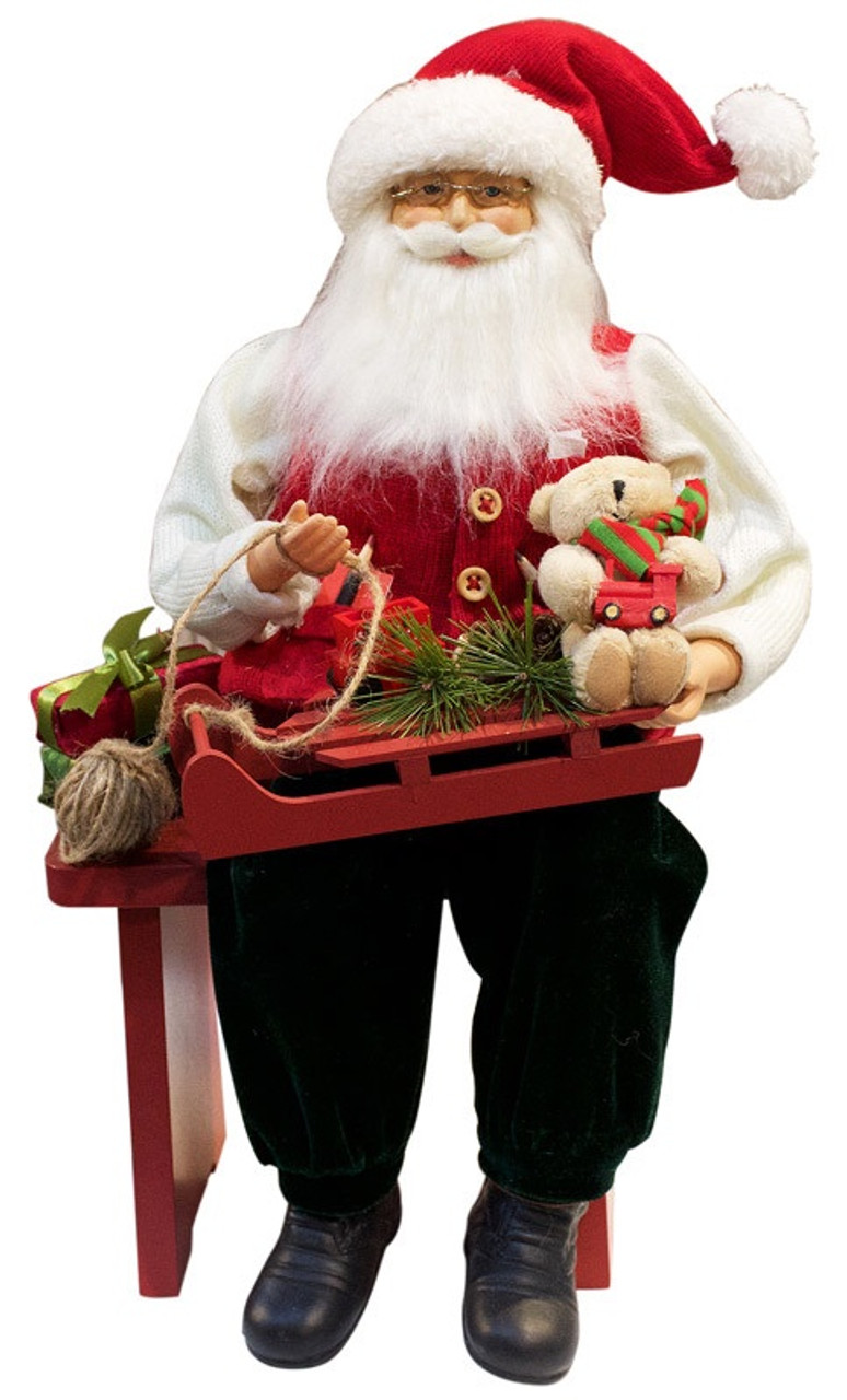 46 cm Santa with Wooden Stool