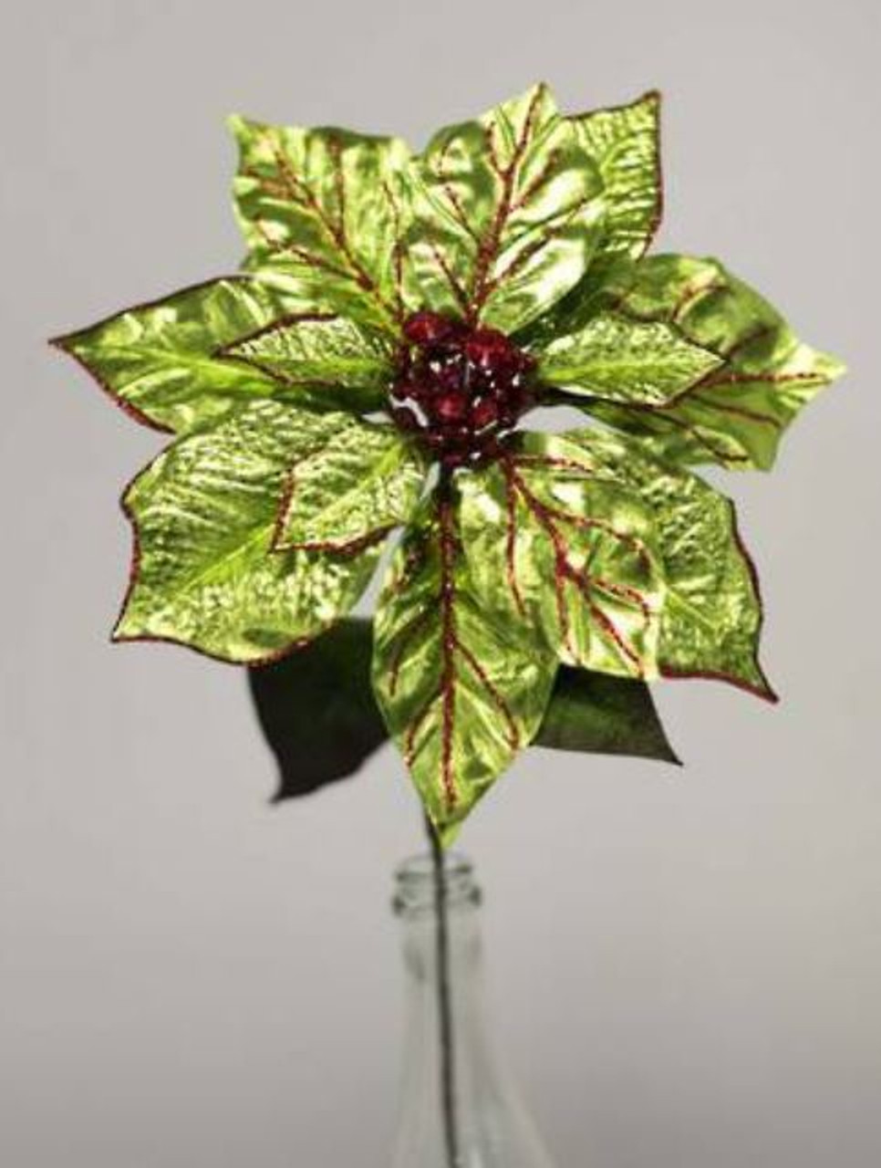 Green/Red Glitter Poinsettia Stem 50cm