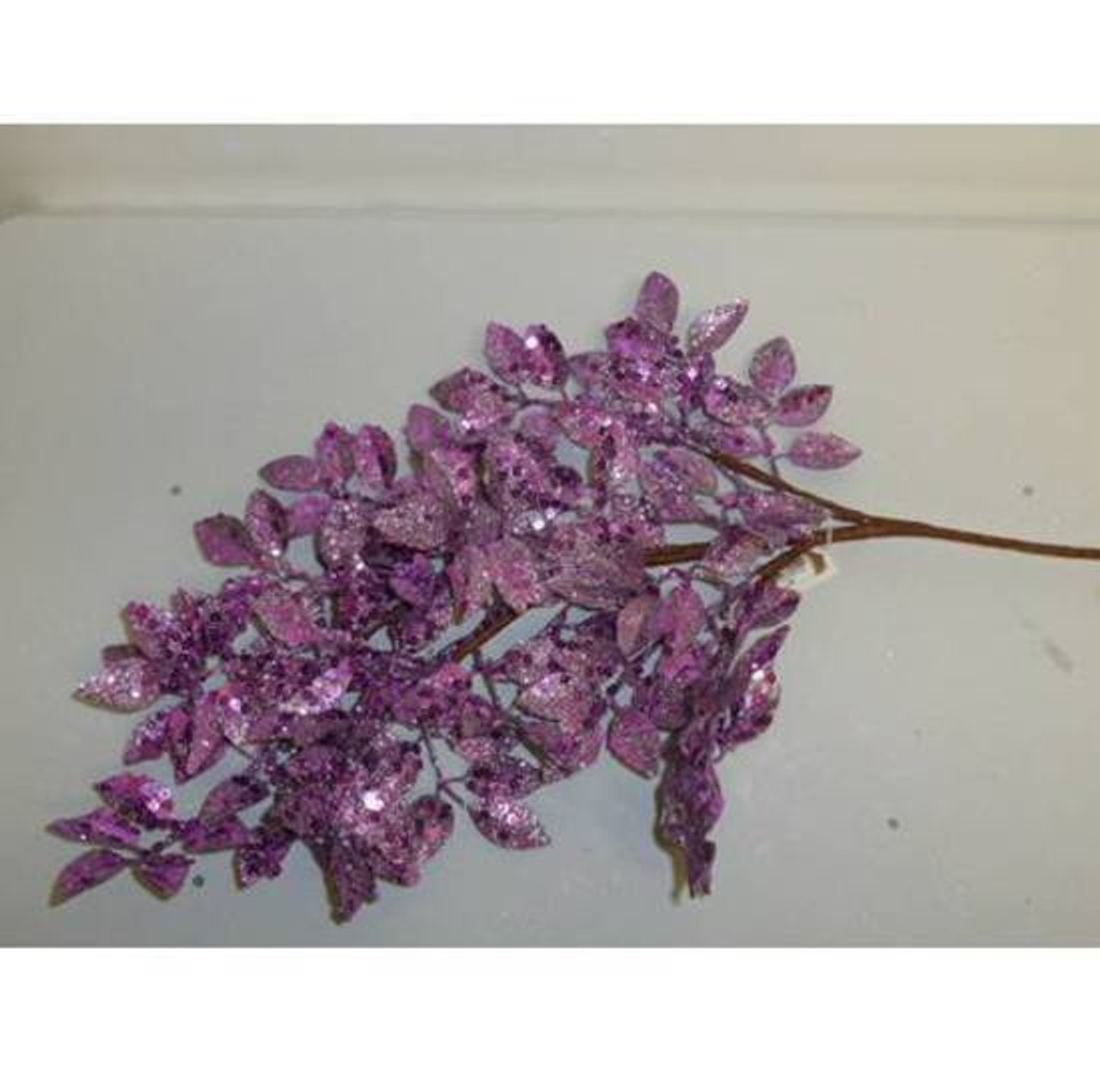 Purple Glitter Leaf Spray - 70cm L