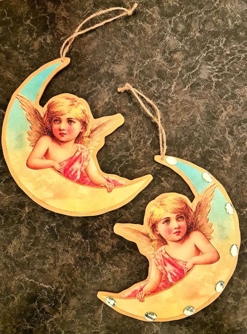 Wooden Angel on Moon Hanger