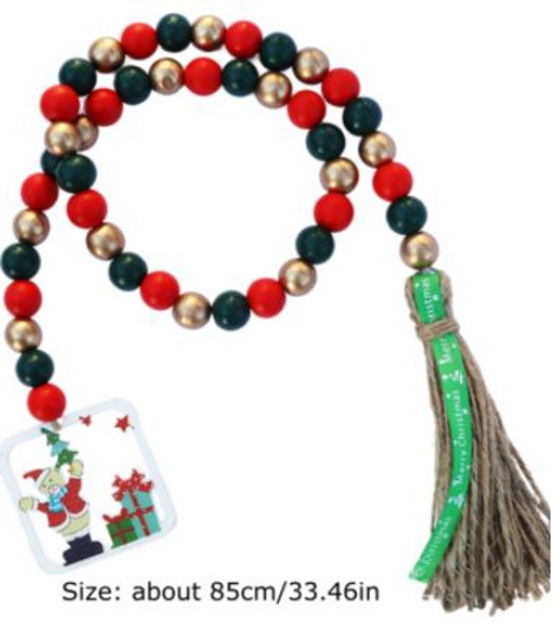 Wood Bead Garland - 85cm - Bear with Gifts