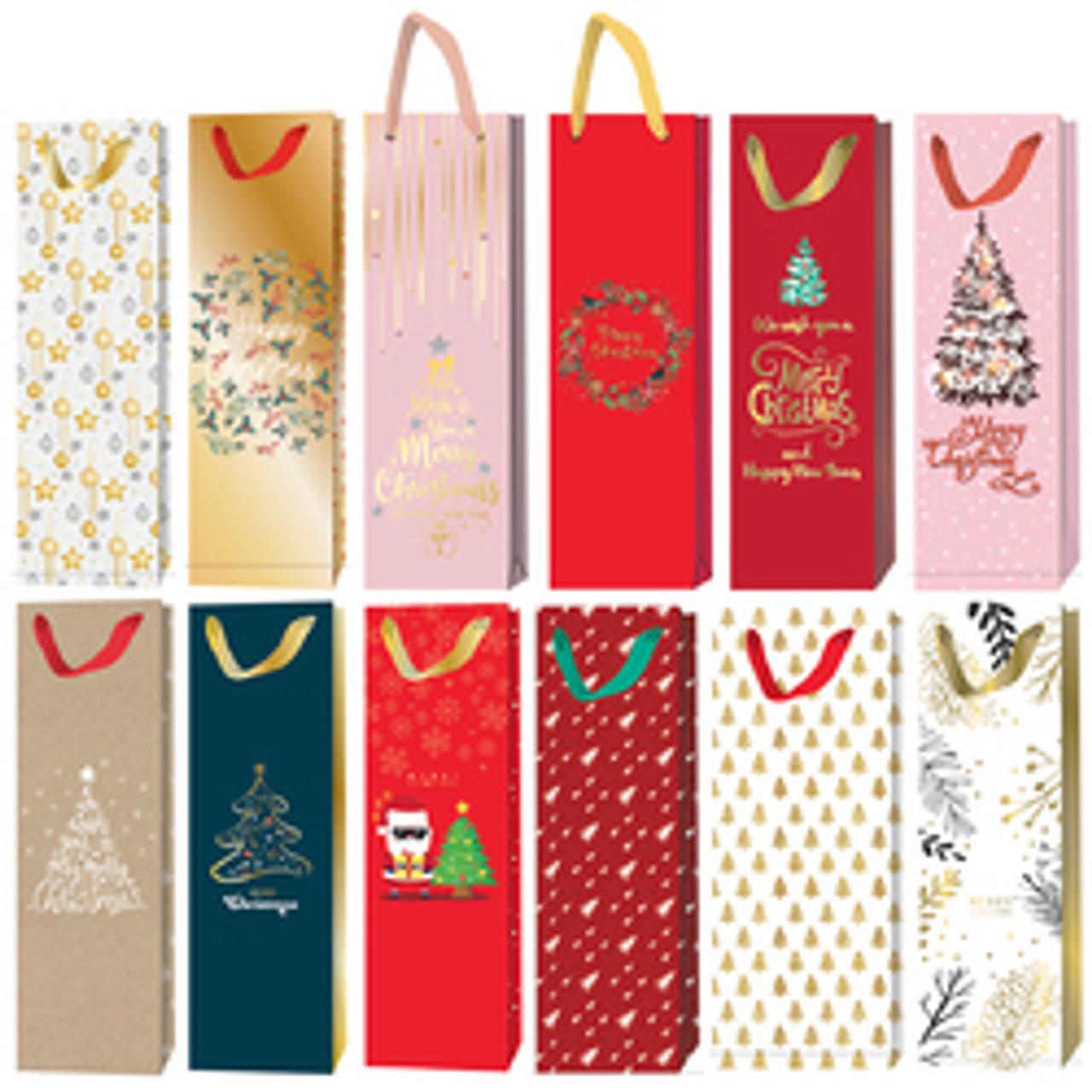 Xmas Wine Bag - 33cm x 10cm - Assorted Styles