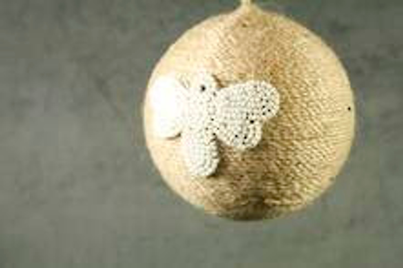 10cmD Jute Ball with White Beaded Honey Bee Hanger