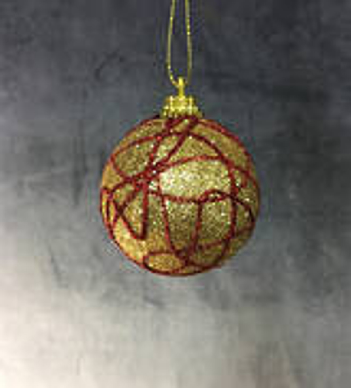 7cmD Gold Glitter Bauble with Red Swirl