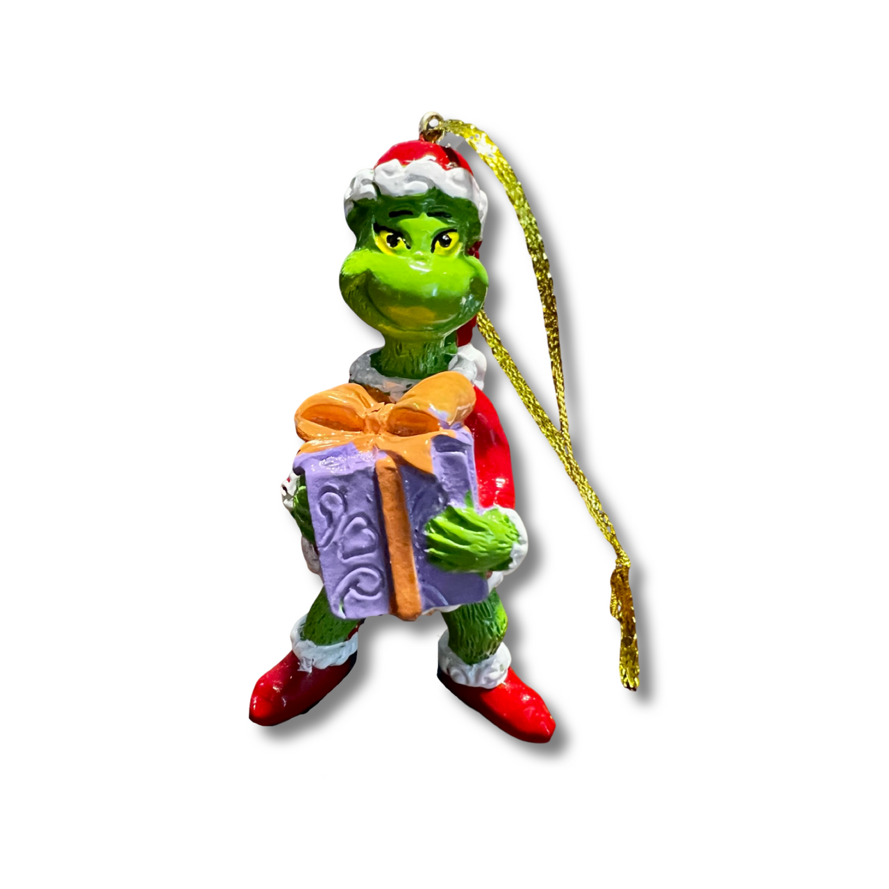 Grinch with Gift Resin Figure Hanger