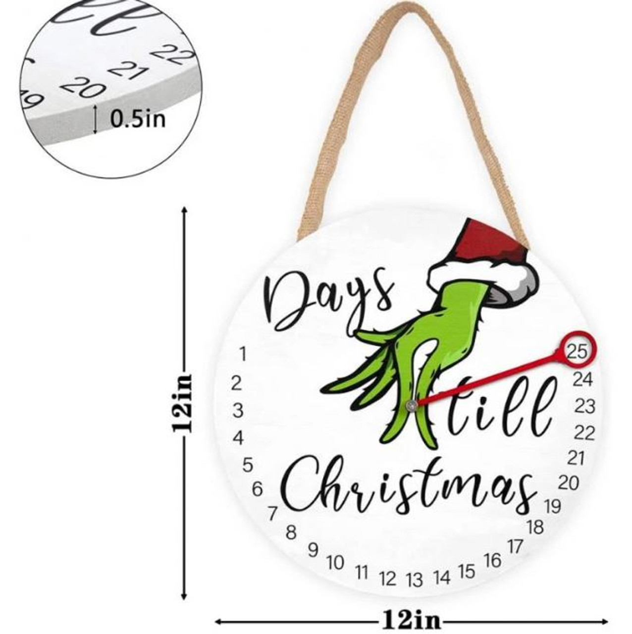 Grinch Wooden 25 Day Countdown To Xmas Clock