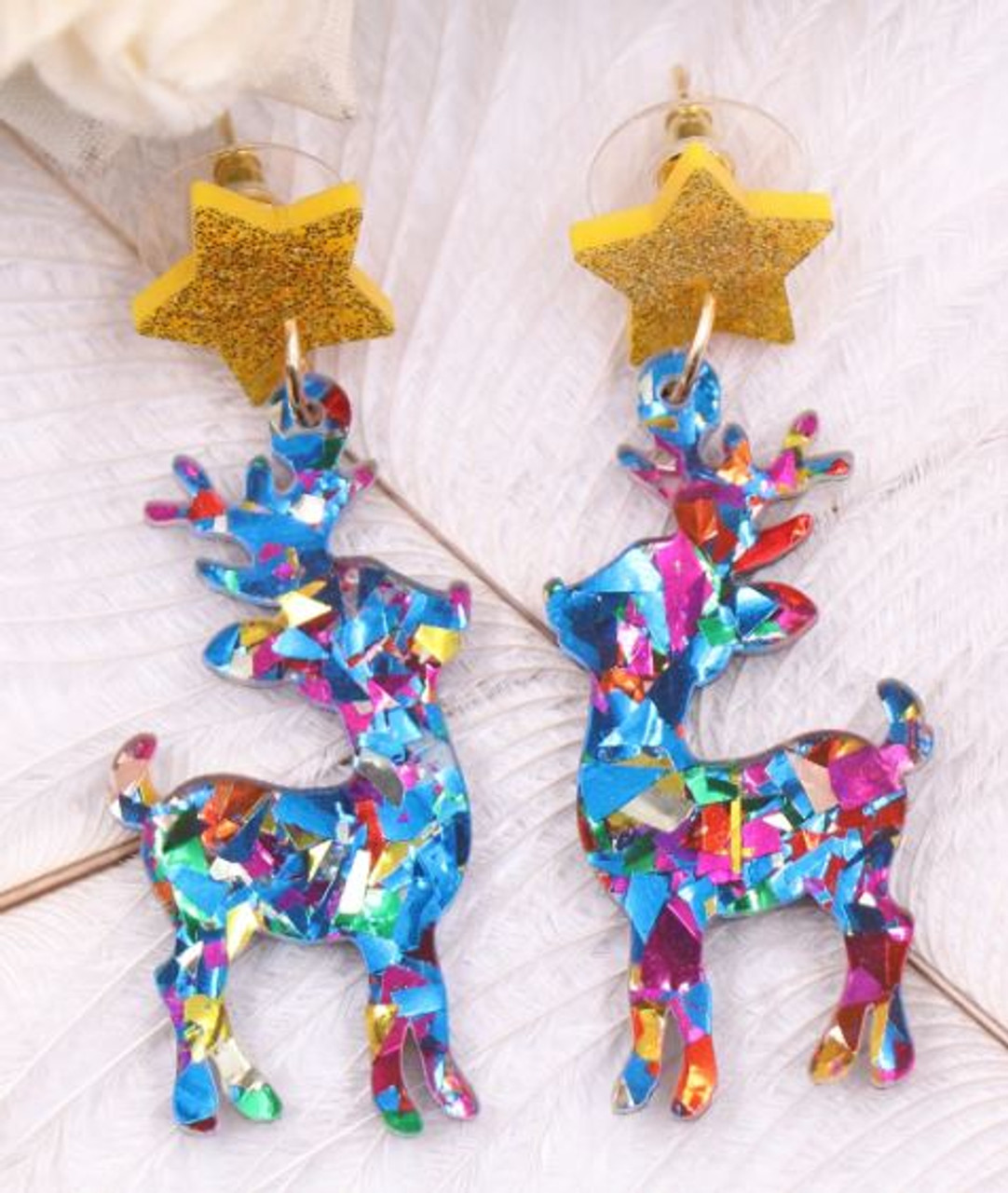 Sparkly Colourful Reindeer Earrings