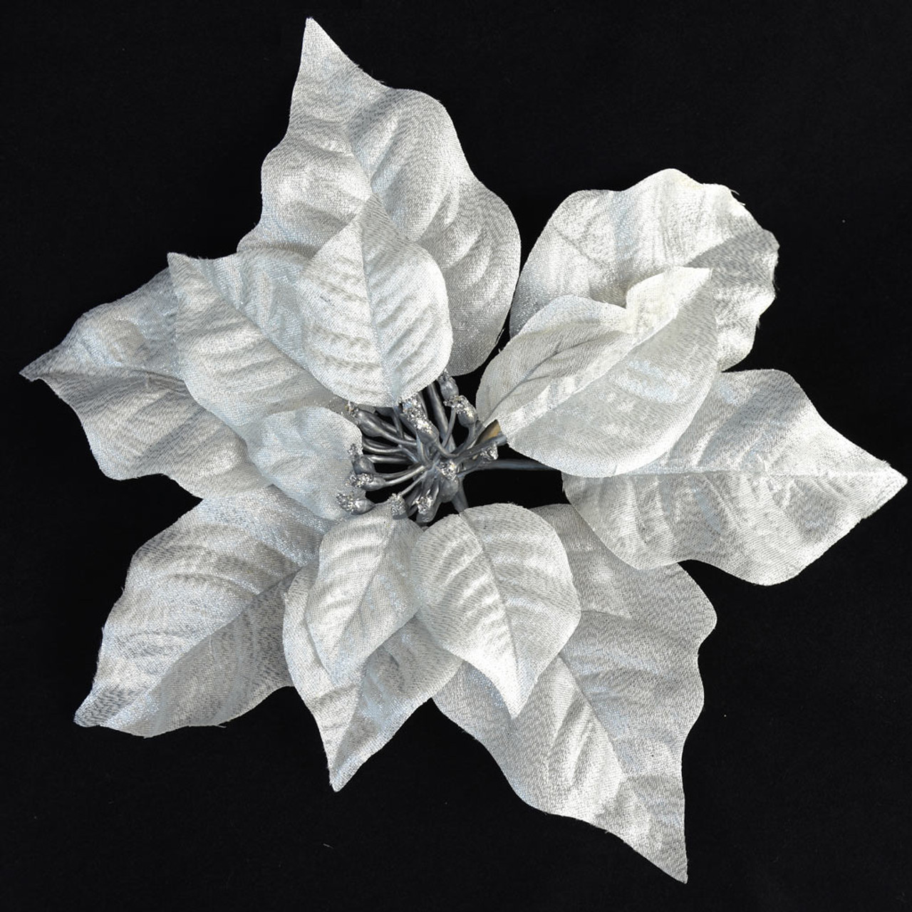 25cm Silver Poinsettia with Clip