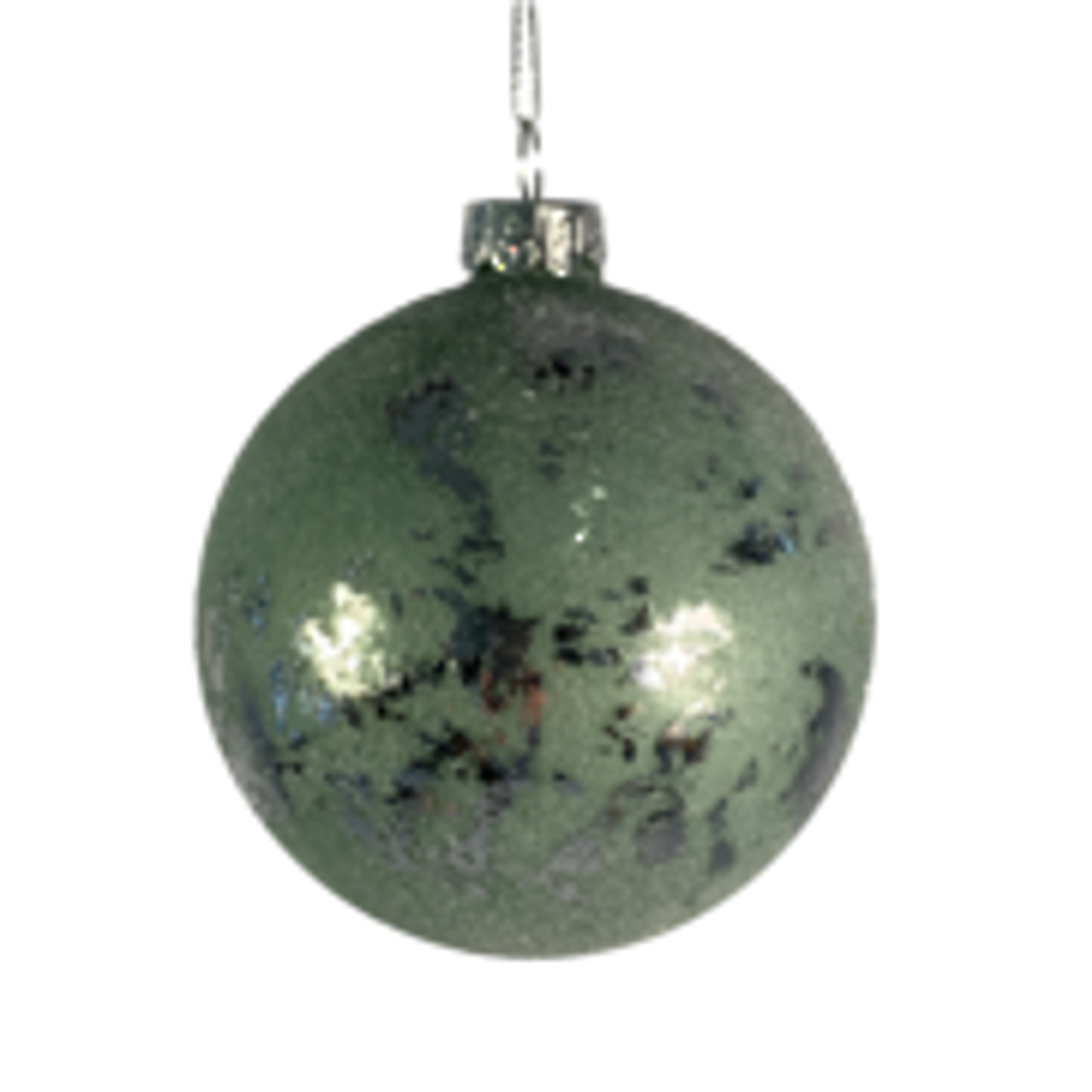 8cm D Sage Green/Silver Glass Ball