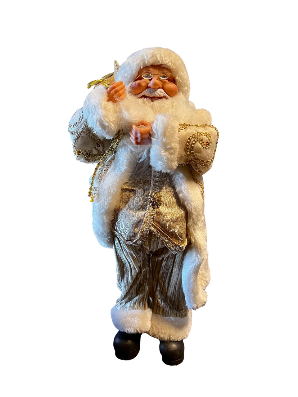 Gold Embroidered Santa w Gift Bag - 46cm H