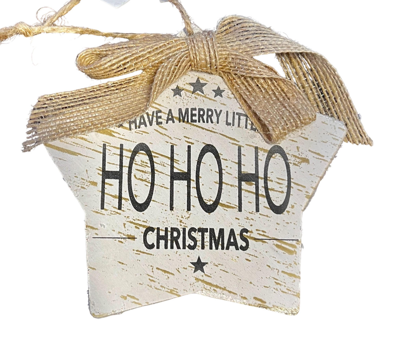 Star Antique White Wooden HO HO HO Dec