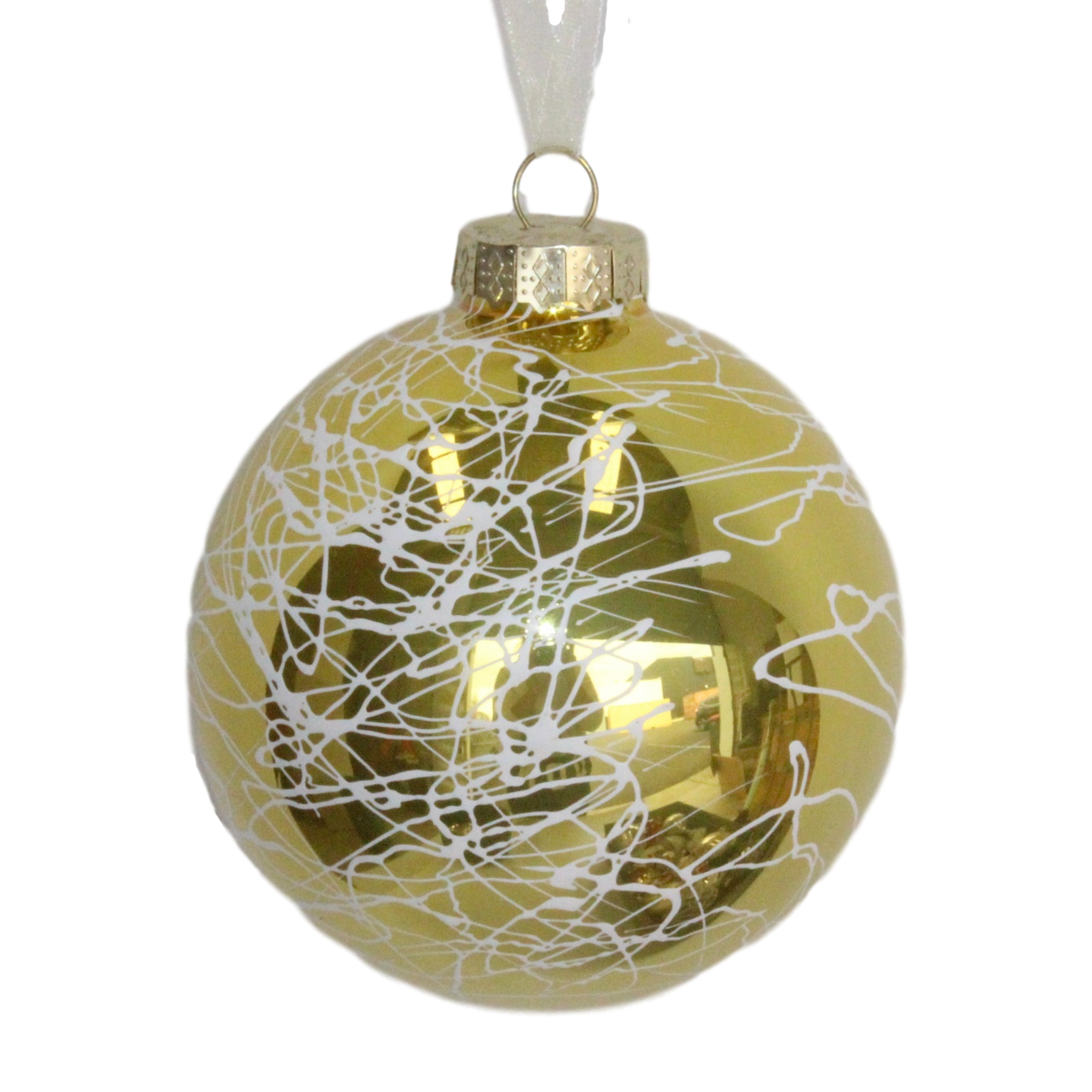 Glass Ball - Gold/White w Squiggle - 10cmd