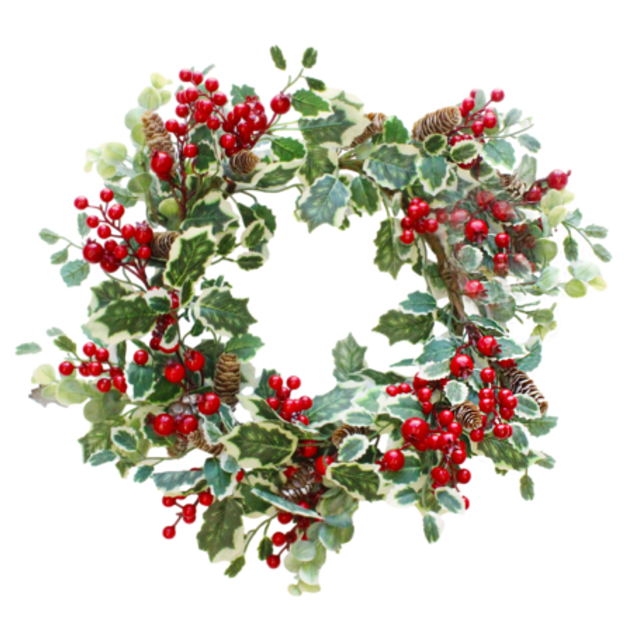 Wreath with Variegated Leaf & Red Berry