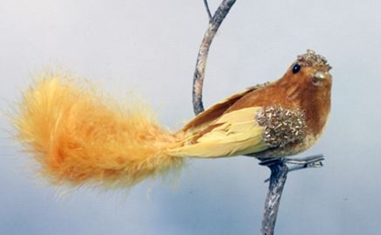 Gold Velvet and Feather Bird on Clip