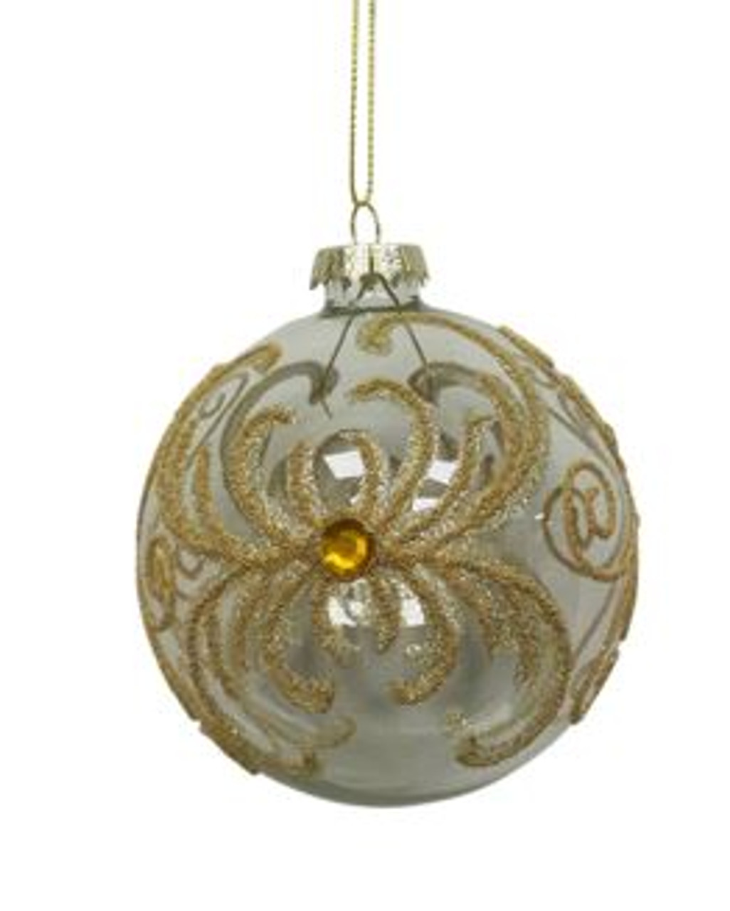 Clear Glass Ball Gold Pattern with Gem