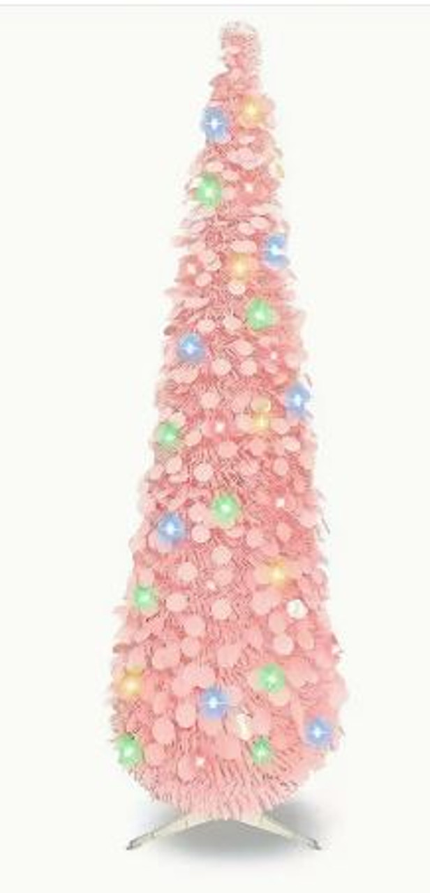 Pop-up Xmas Tree - Pink w 90 LEDs Battery - 150cm