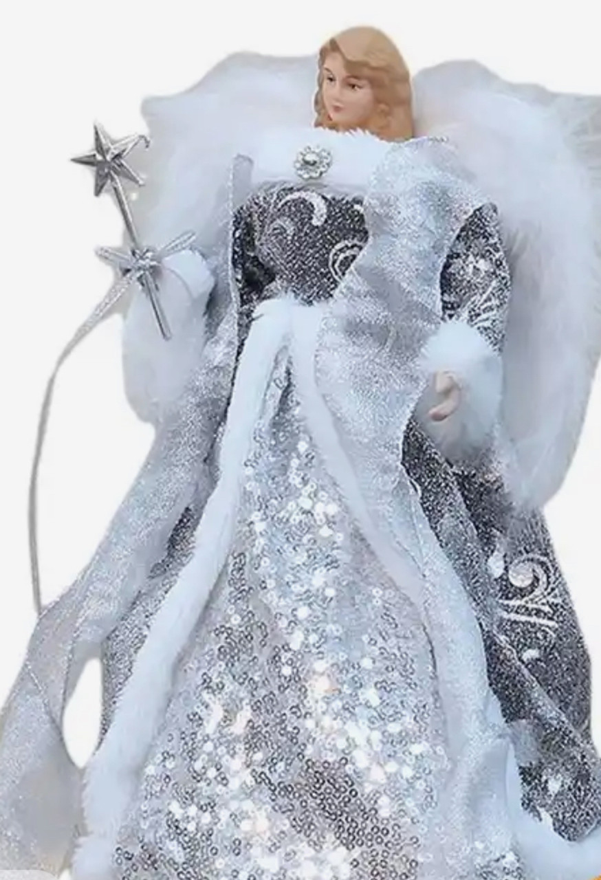 Angel Tree Topper - Silver w White Trim