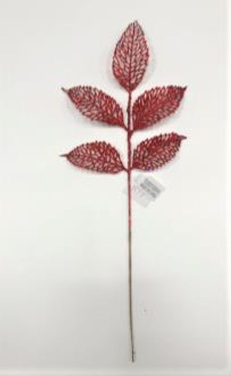 Red Pick Glitter Mesh Leaf