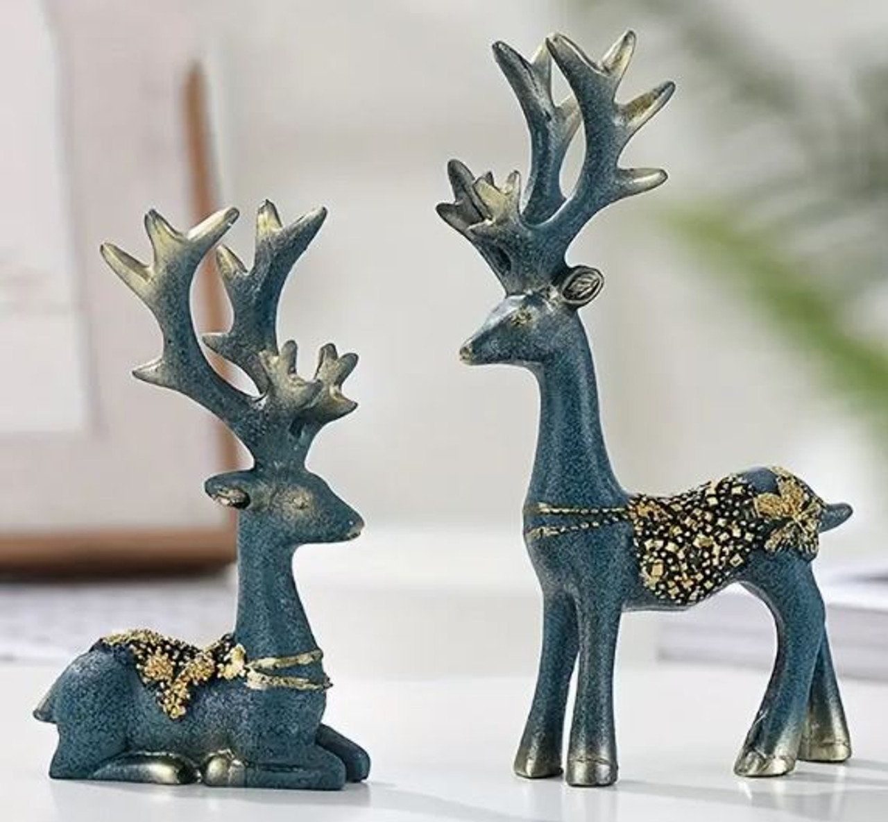 Teal & Gold Reindeer Set of 2