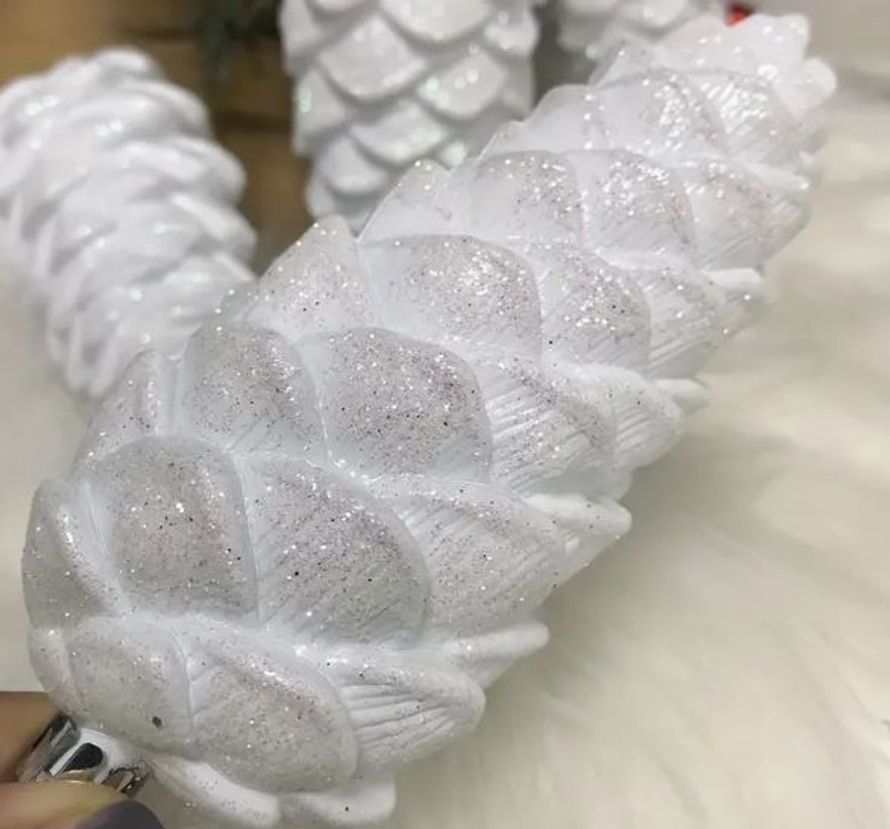 White Glittery Pine Cone Hanger