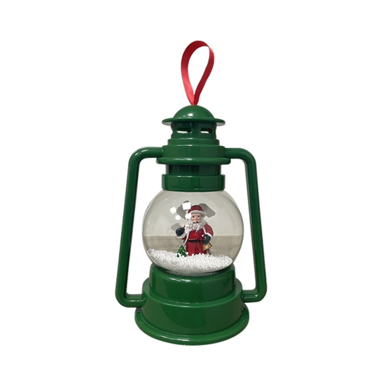 Green Snowing Musical/Lights Lantern with Santa