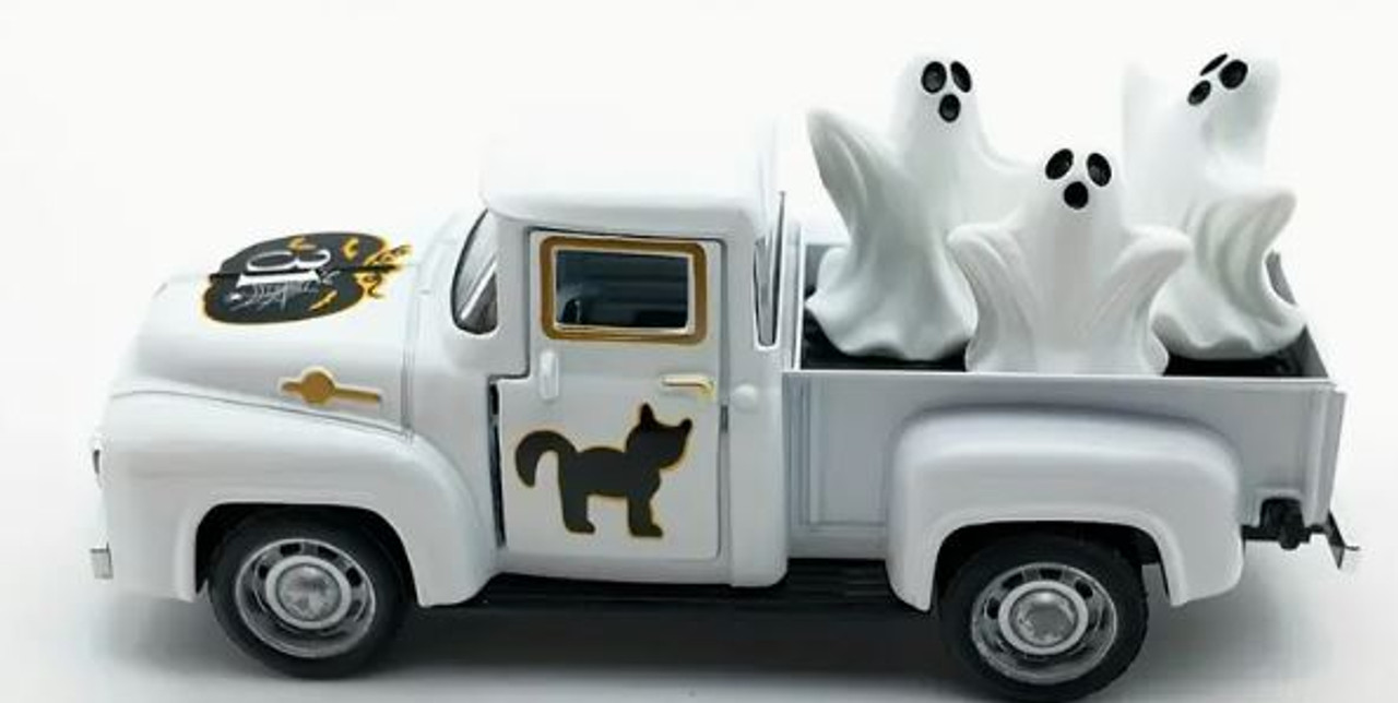 Halloween White Truck with Ghosts