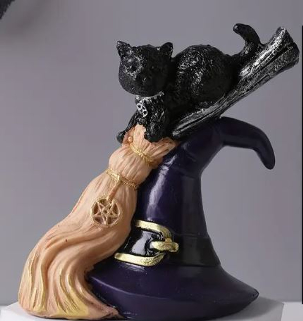 Black Cat on Witches Hat & Broom