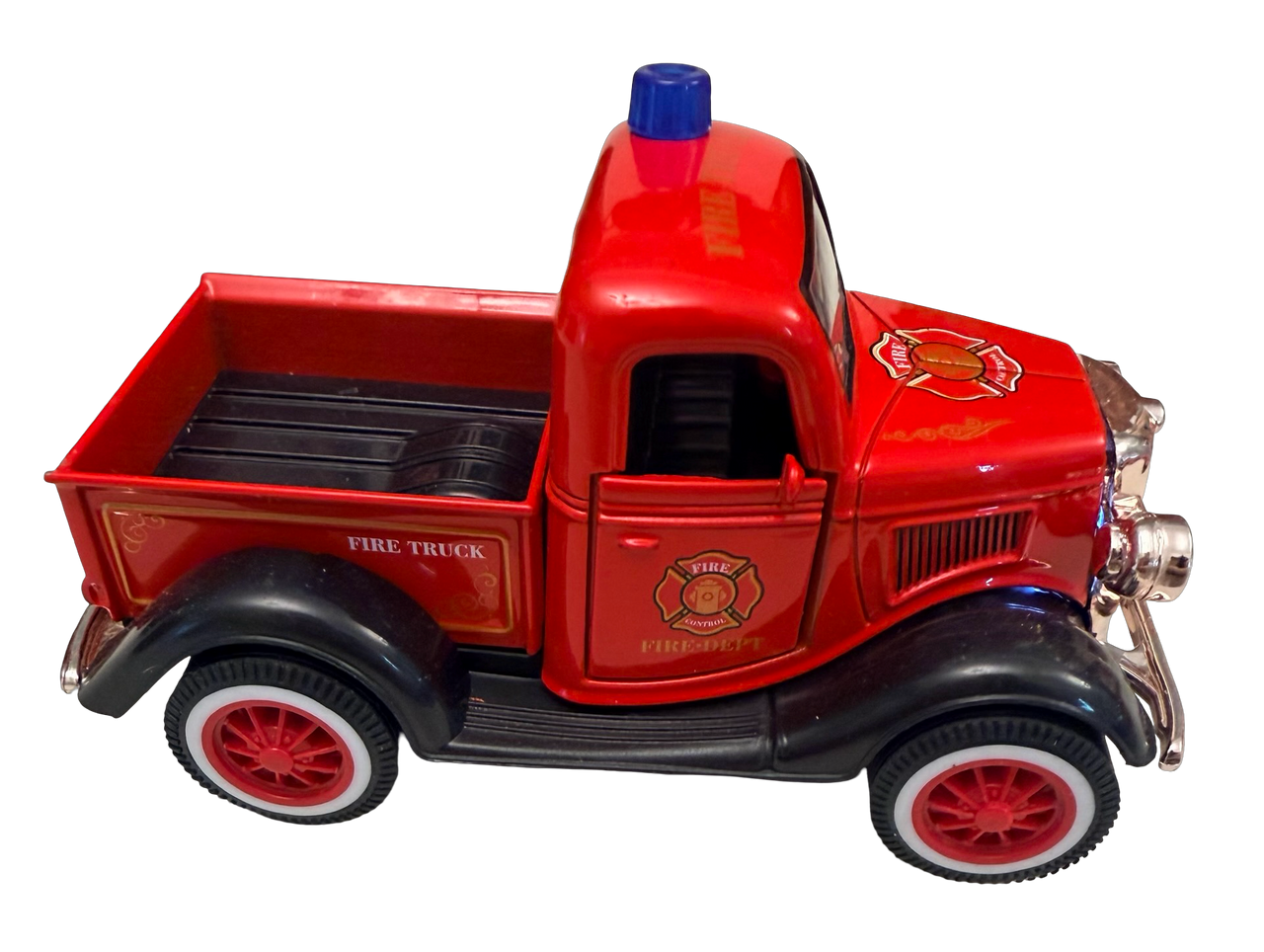 Wooden Gift Boxed Set - Light-up, Sounds, Push-back Fire Truck with Stickers and Sticker Book