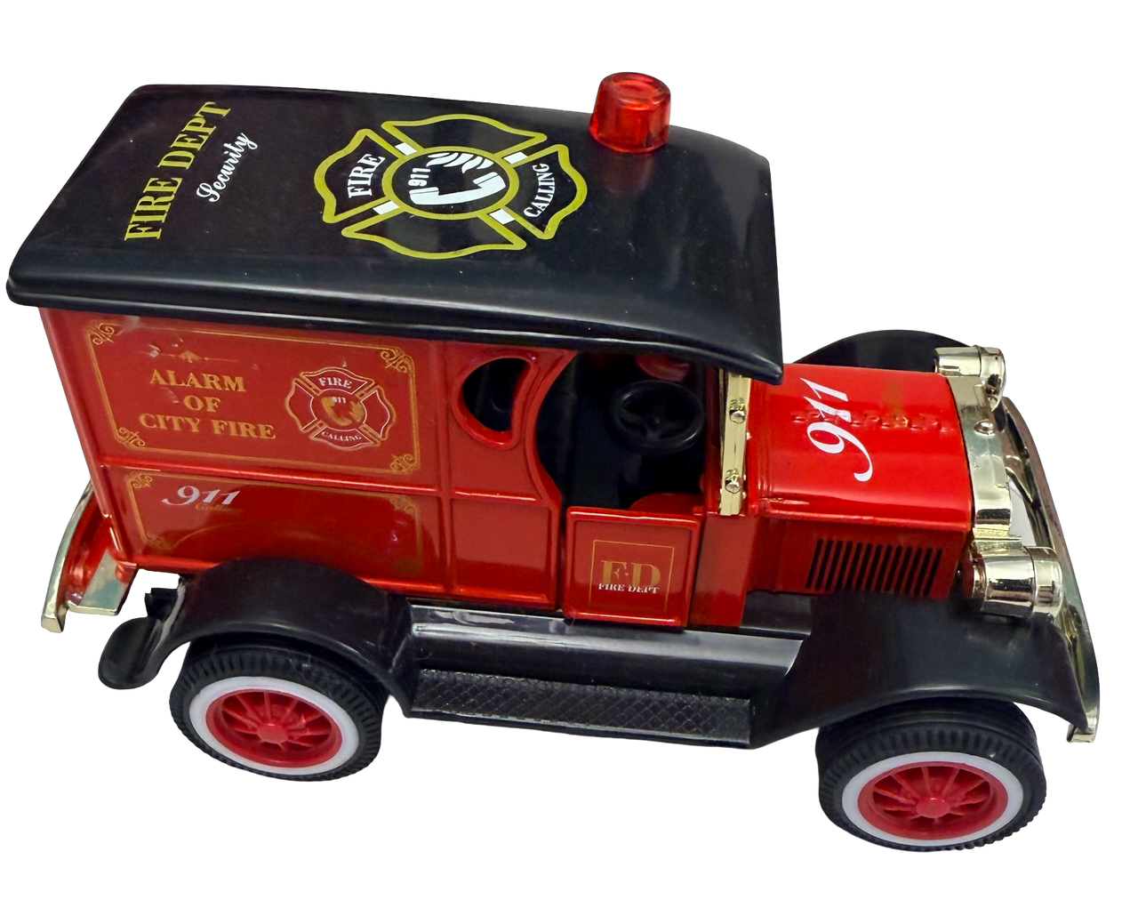 Wooden Gift Boxed Set - Light-up, Sounds, Push-back Fire Truck with Stickers and Sticker Book