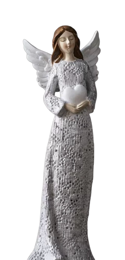 White Angel Holding Heart with Both Hands