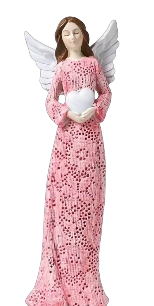 Pink Angel Holding Heart in both Hands