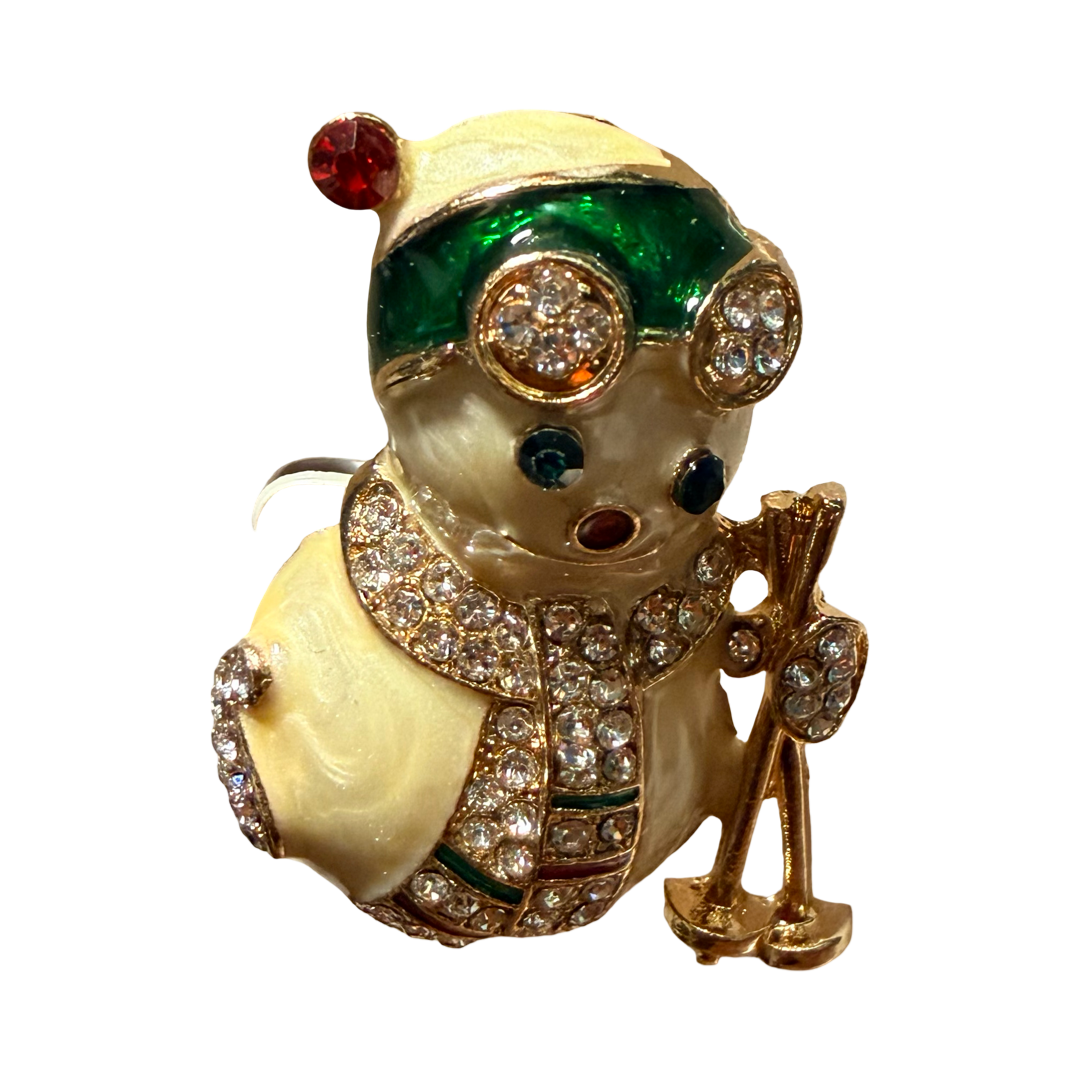 Snowman with Skis Brooch